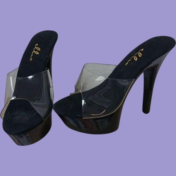 Ellie  Platform Vanity 6 Heels Black/Clear Size 11 - Picture 13 of 14